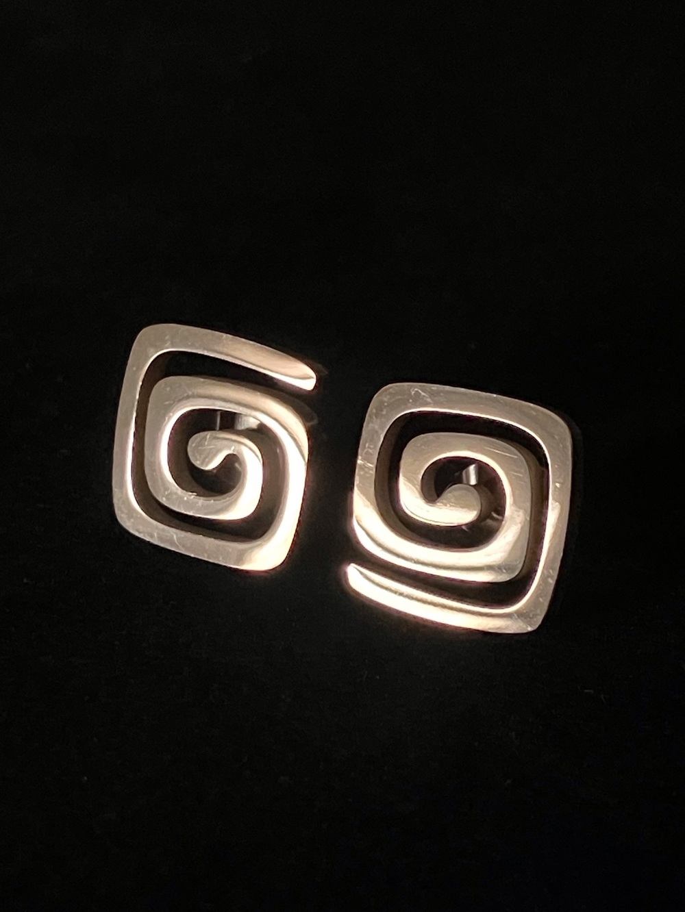Square Spiral Stud Earrings in 18k Rose Gold Over Stainless Steel